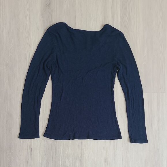 Planet Gold Fitted Cowl Scoop Neck Blue Long Sleeve Ribbed Top Stretchy Size XL - Picture 5 of 5